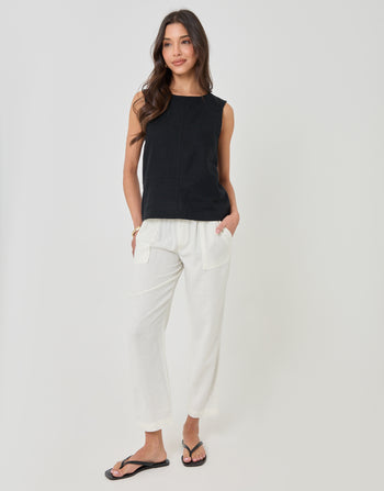 Threadbare Linen Blend Drawstring Trousers in White - full body