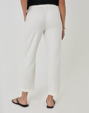 Threadbare Linen Blend Drawstring Trousers in White - back view