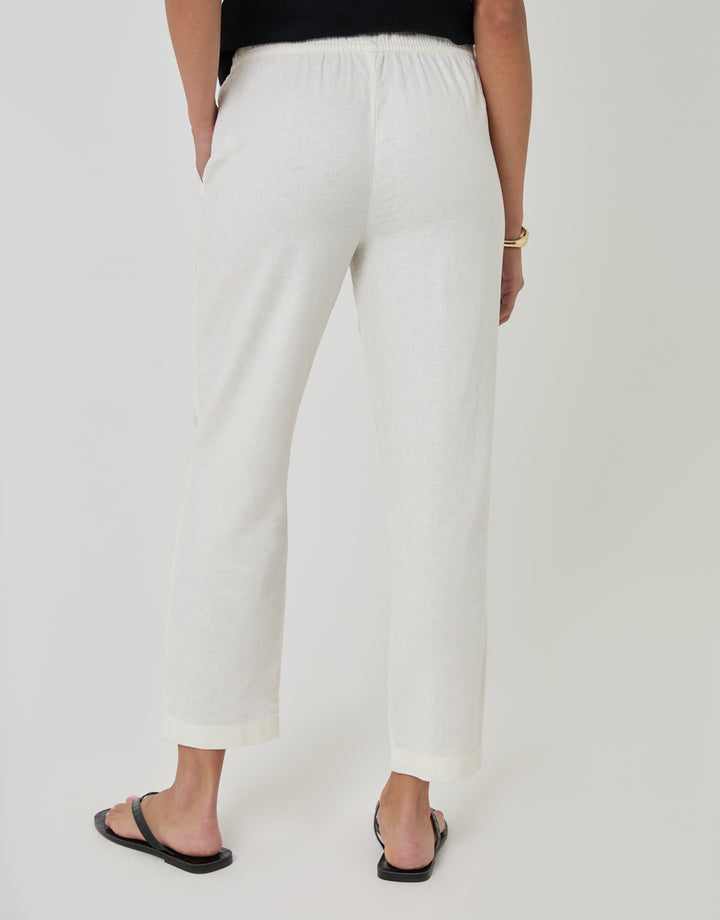 Threadbare Linen Blend Drawstring Trousers in White - back view