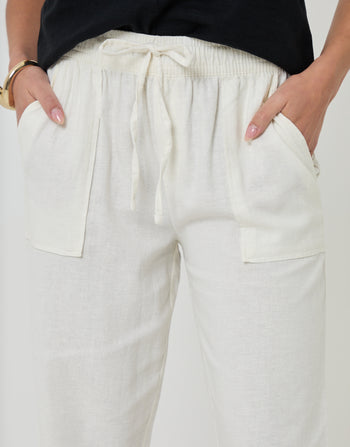 Threadbare Linen Blend Drawstring Trousers in White - pockets close up