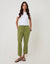 Linen Blend Drawstring Trousers in Olive Green