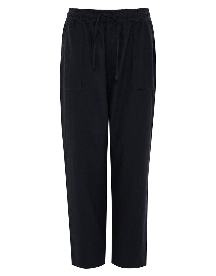 Petite Linen Blend Drawstring Trousers in Black
