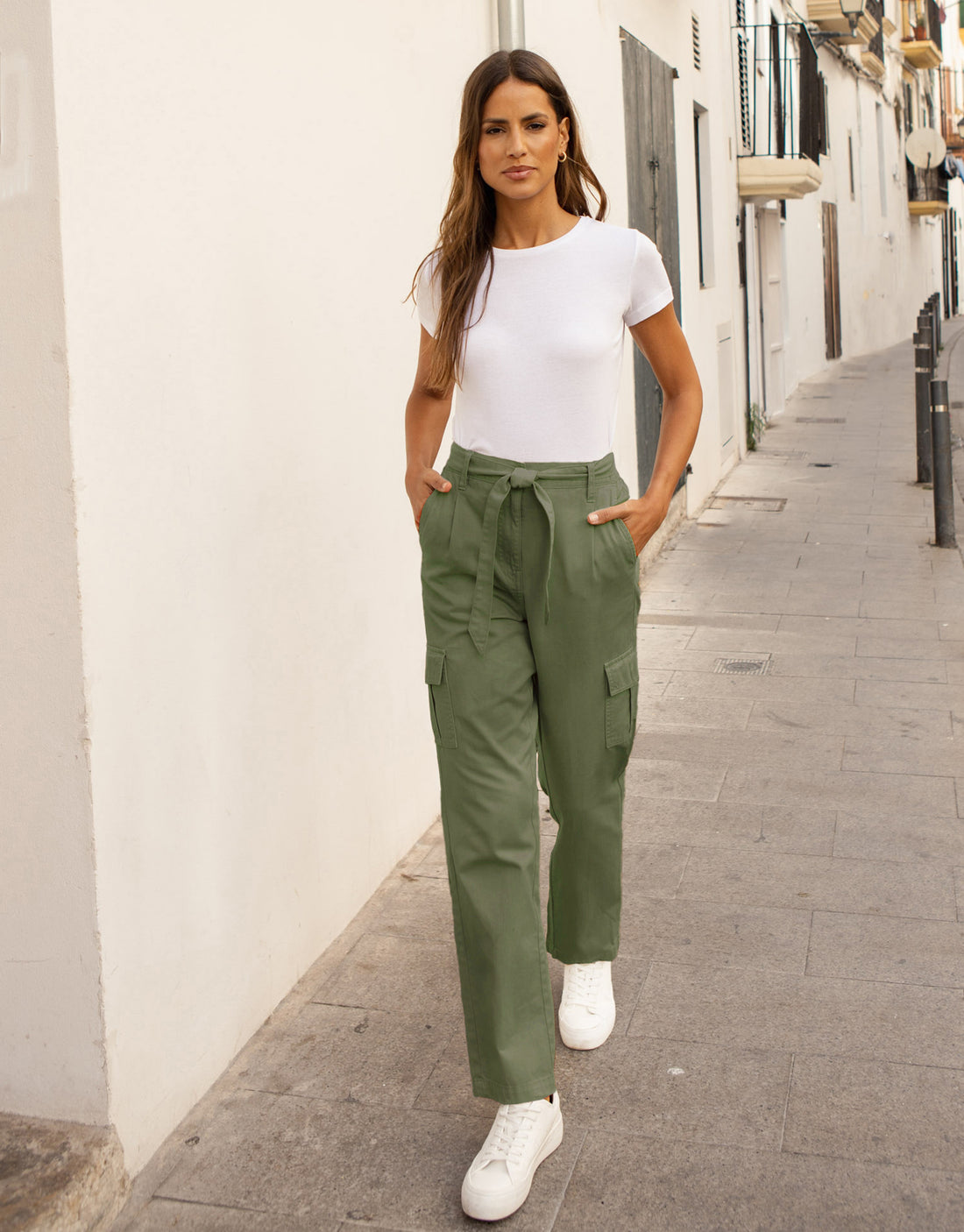 Women's Khaki Green Straight Leg Regular Fit Ladies' Cargo Trousers –  Threadbare