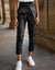 Black Paperbag Tie Waist Faux Leather PU Trousers