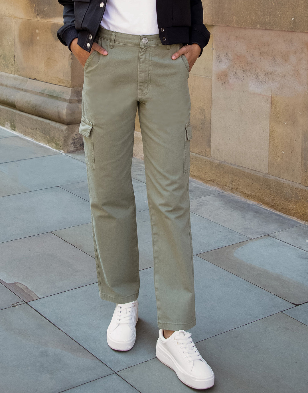 Khaki Green Straight Leg Combat Cargo Trousers