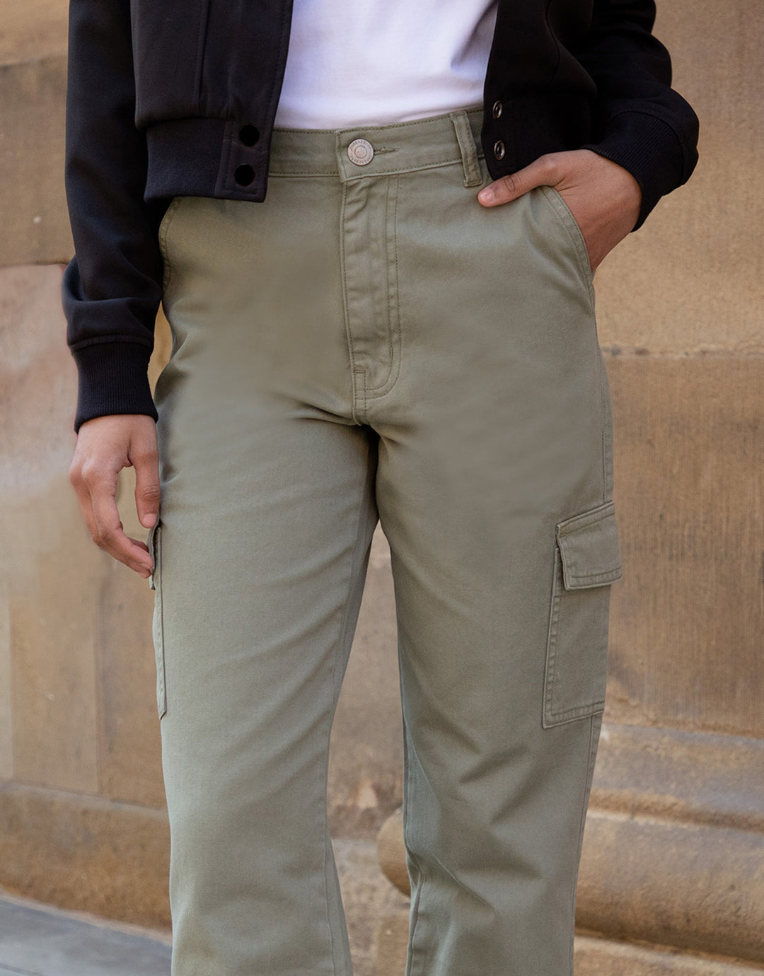 Khaki Green Straight Leg Combat Cargo Trousers