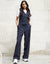 Navy Pinstripe Wide Leg Tailored Trousers