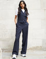 Navy Pinstripe Wide Leg Tailored Trousers
