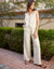 Ecru Linen Blend Wide Leg Trousers
