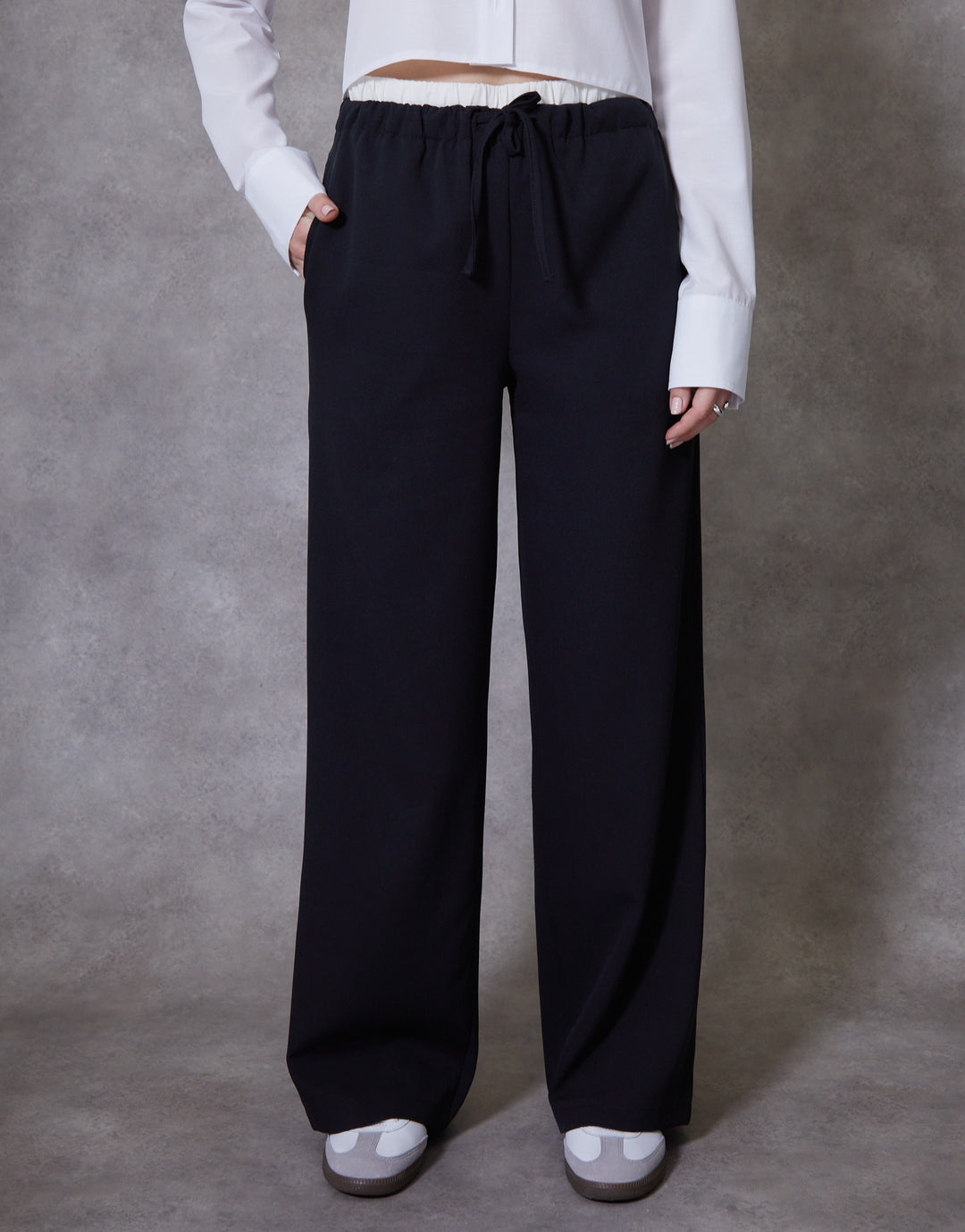 Black Boxer Waist Wide Leg Trouser