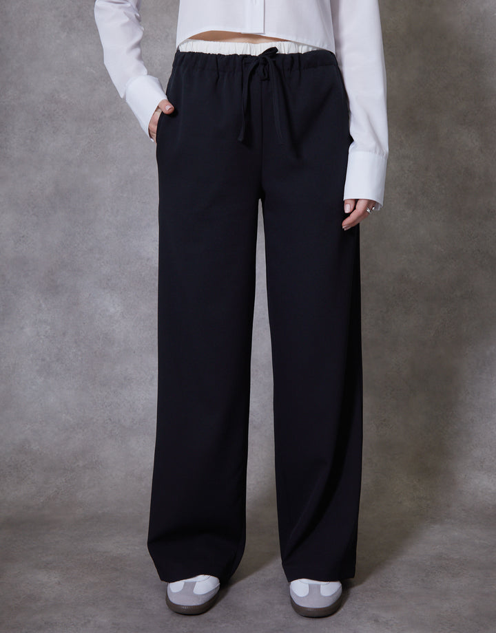 Black Boxer Waist Wide Leg Trouser