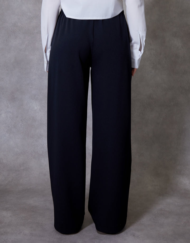 Black Boxer Waist Wide Leg Trouser