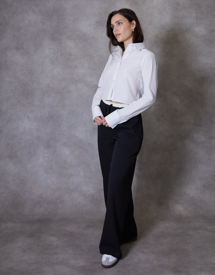 Black Boxer Waist Wide Leg Trouser