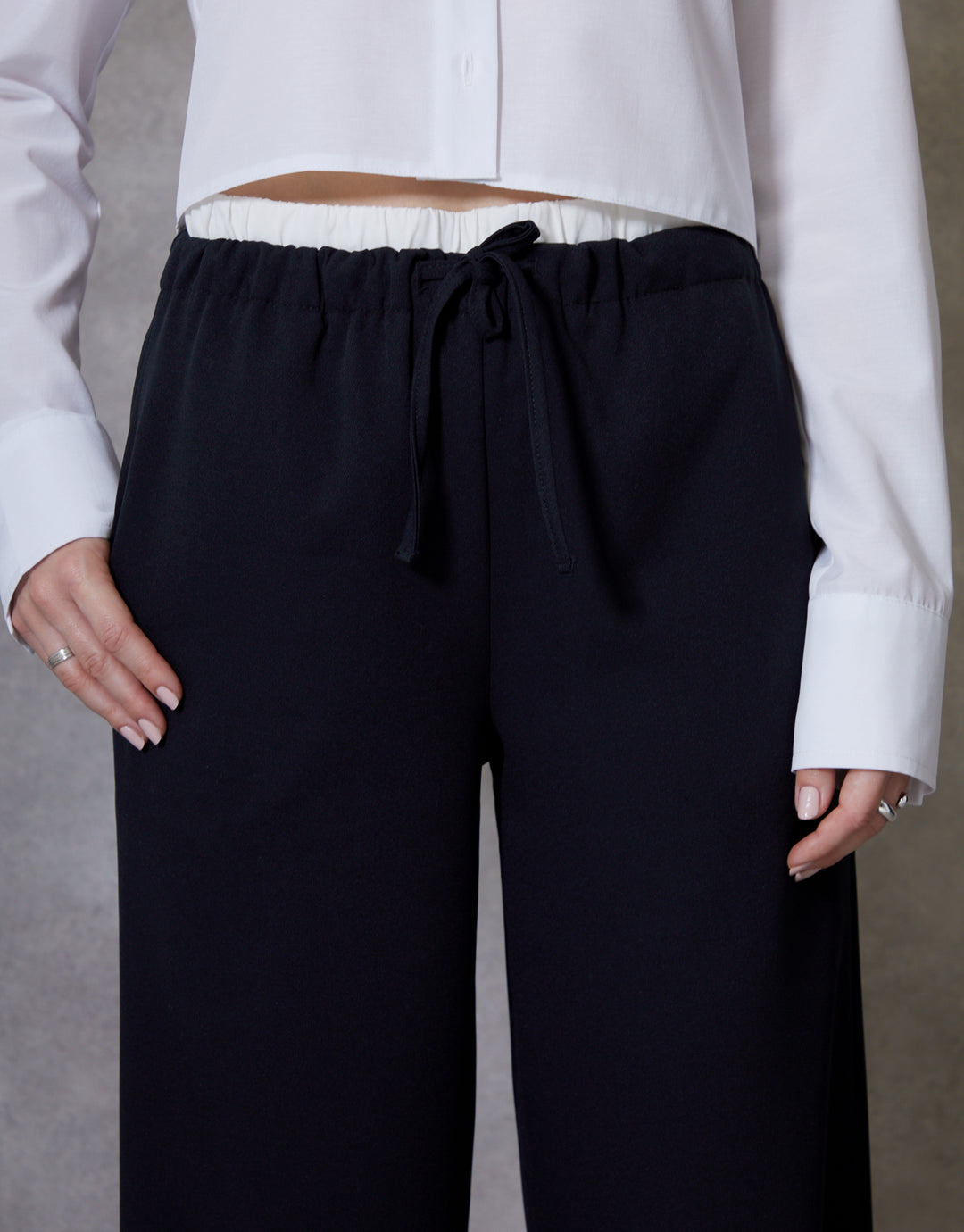 Black Boxer Waist Wide Leg Trouser