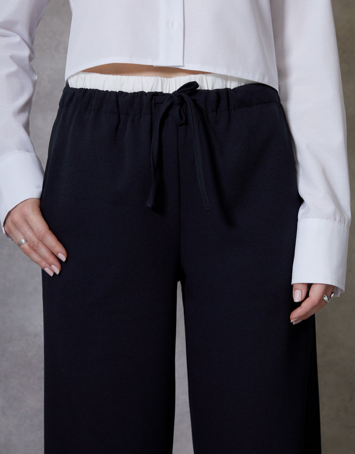 Black Boxer Waist Wide Leg Trouser