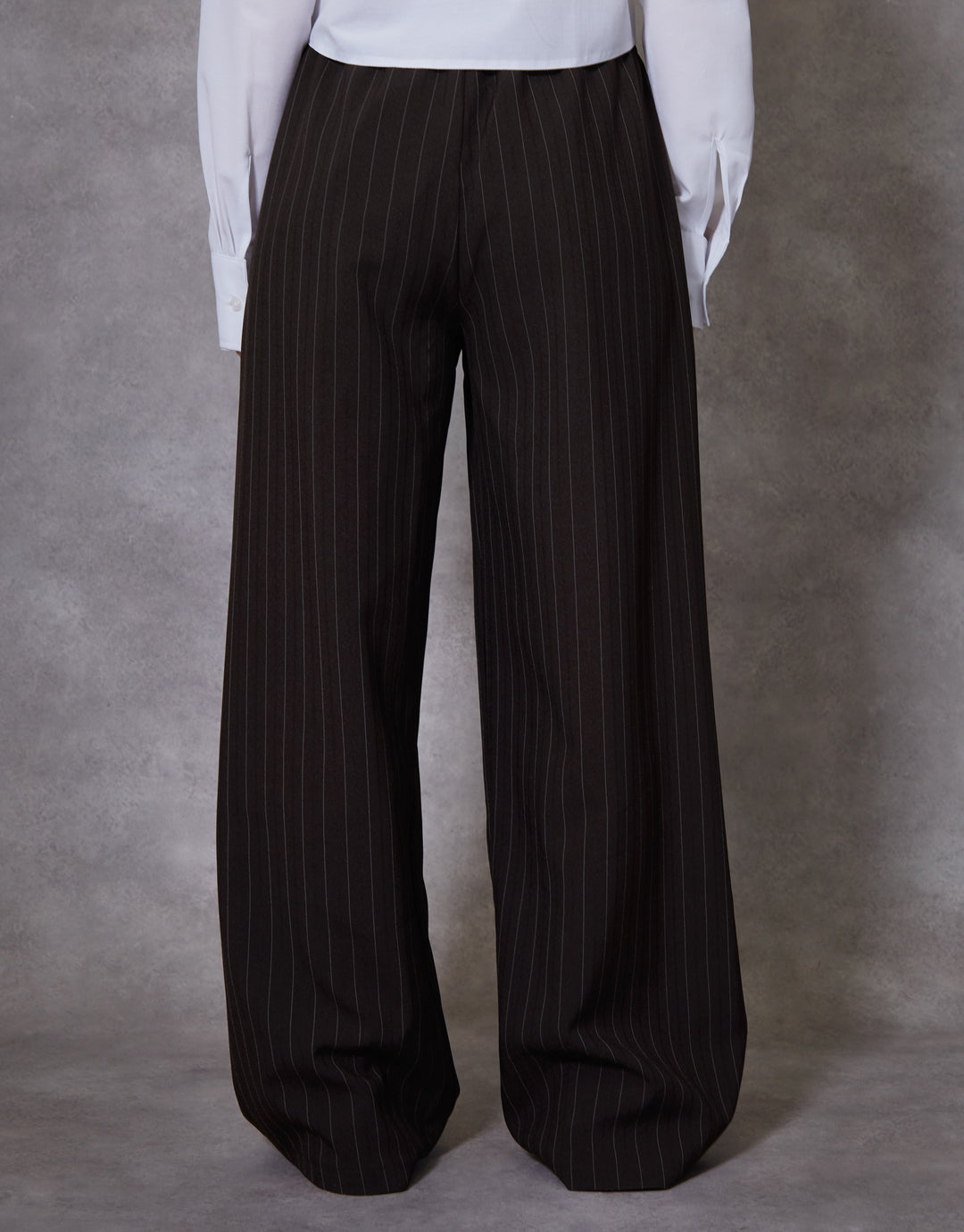 Chocolate Brown Pinstripe Boxer Waist Wide Leg Trouser