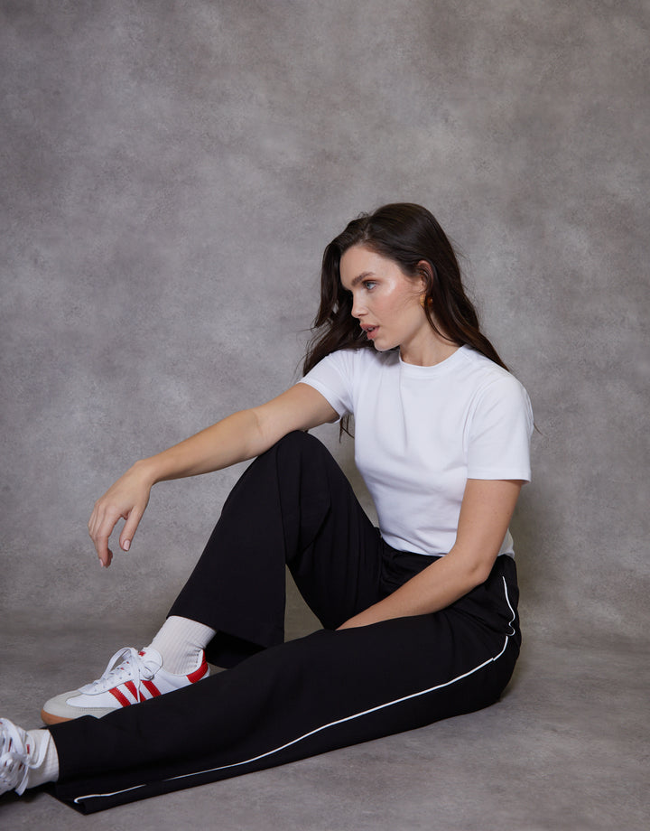 Black Piped Tailored Trousers