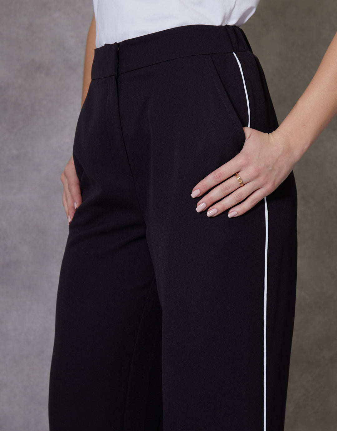 Black Piped Tailored Trousers