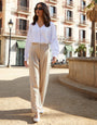 Ecru Pleated Wide Leg Trousers