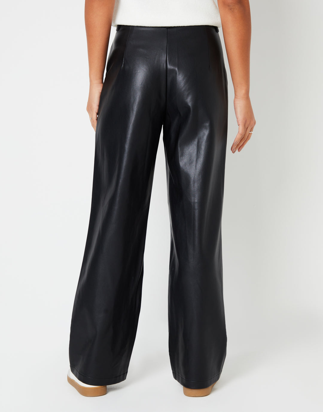 Black Faux Leather PU Wide Leg Trousers