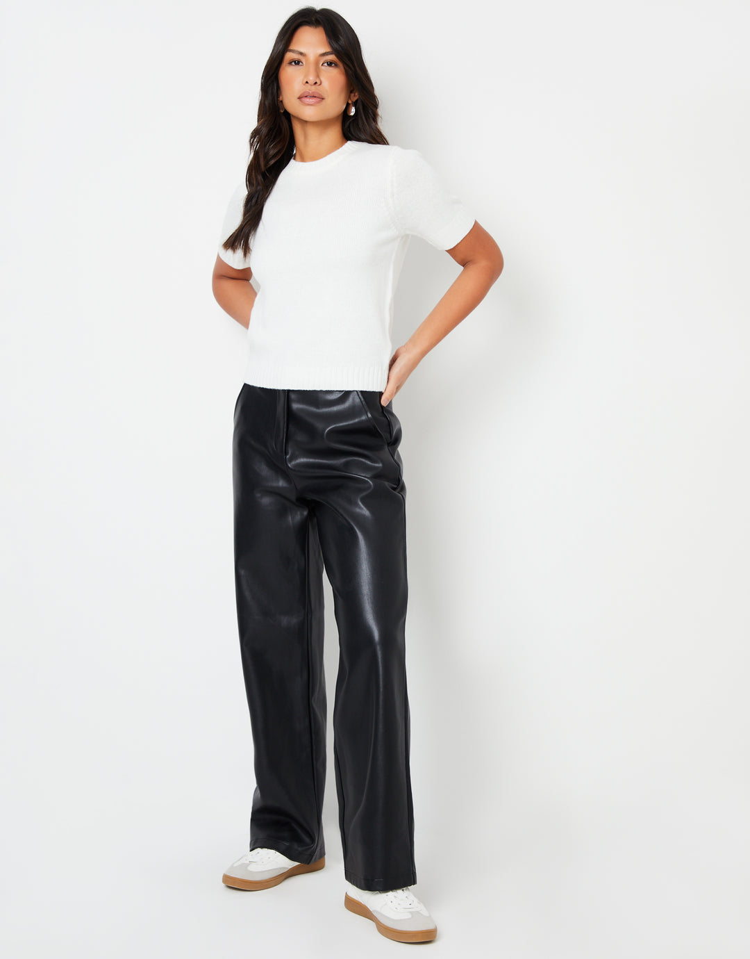 Black Faux Leather PU Wide Leg Trousers