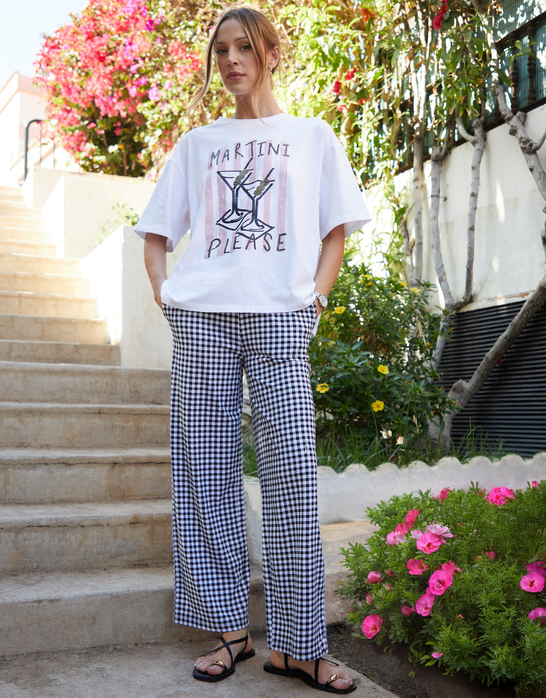 Checkered Pants Gingham Trousers Outfit Threadbare Women's Black