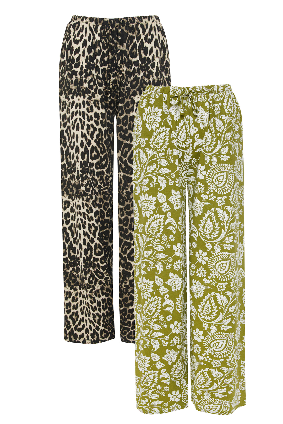 2 Pack Jersey Wide Leg Trousers in Leopard & Khaki
