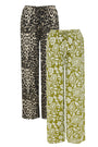 2 Pack Jersey Wide Leg Trousers in Leopard & Khaki
