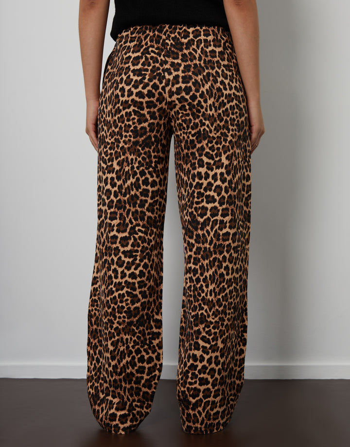 Wide Leg Jersey Trousers in Leopard Print
