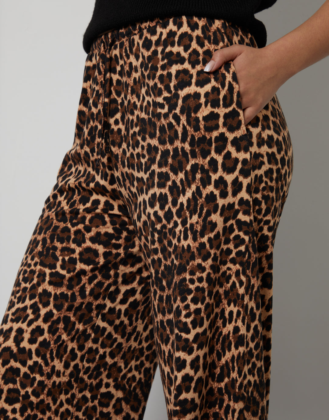 Wide Leg Jersey Trousers in Leopard Print