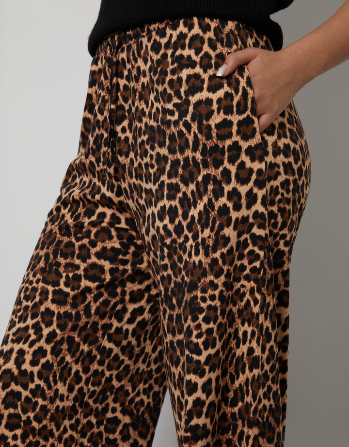 Wide Leg Jersey Trousers in Leopard Print