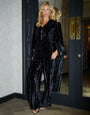 Black Crinkle Velvet Wide Leg Trousers