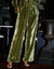 Green Crinkle Velvet Wide Leg Trousers