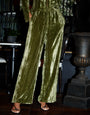 Green Crinkle Velvet Wide Leg Trousers