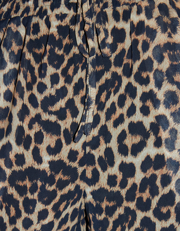 Leopard Print Wide Leg Chiffon Trousers