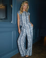 Snake Print Sequin Trousers in Grey