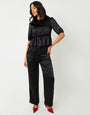 Wide Leg Satin Trousers in Black