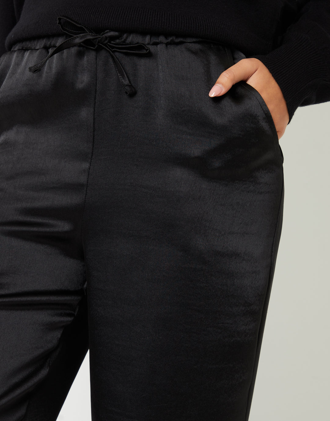 Wide Leg Satin Trousers in Black