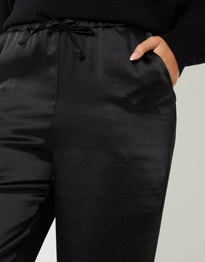 Wide Leg Satin Trousers in Black