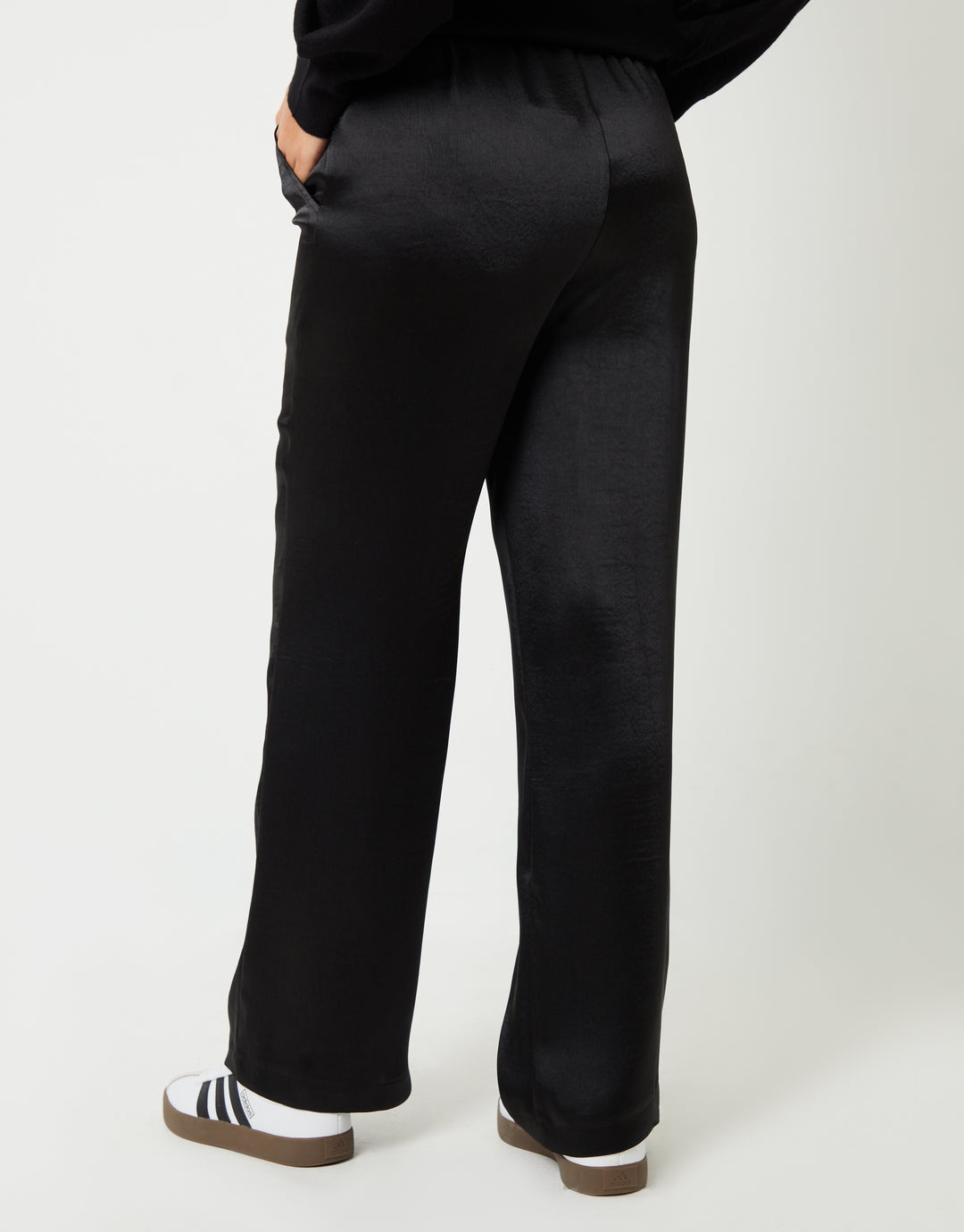 Wide Leg Satin Trousers in Black