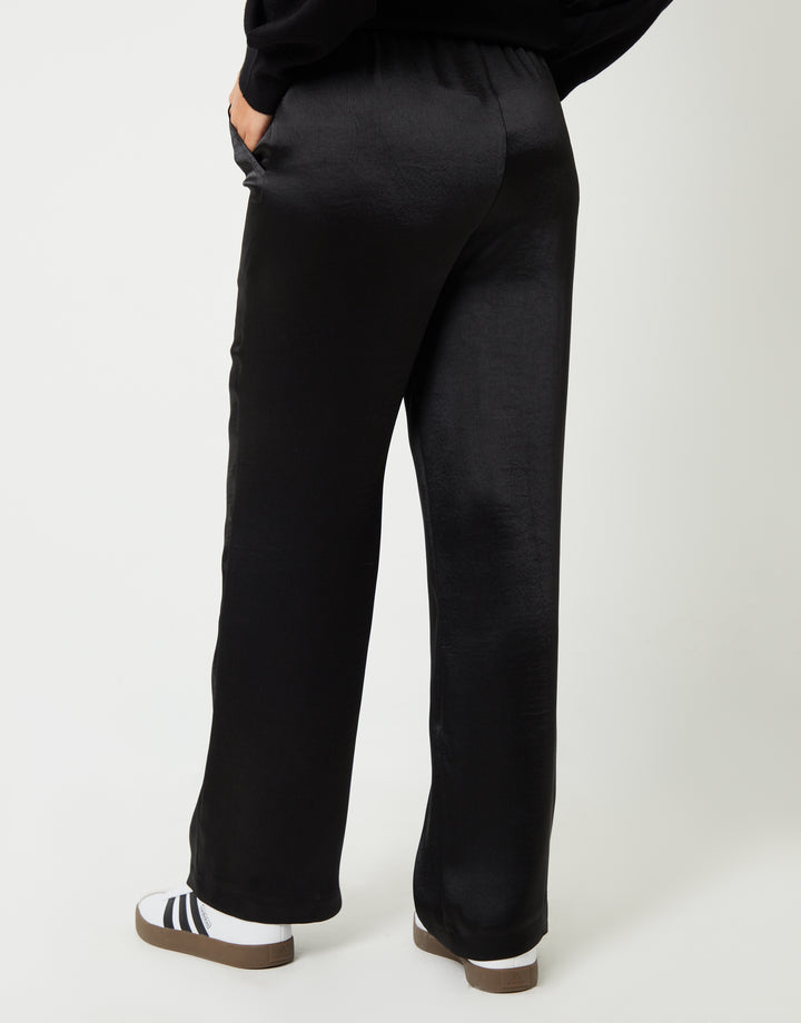 Wide Leg Satin Trousers in Black