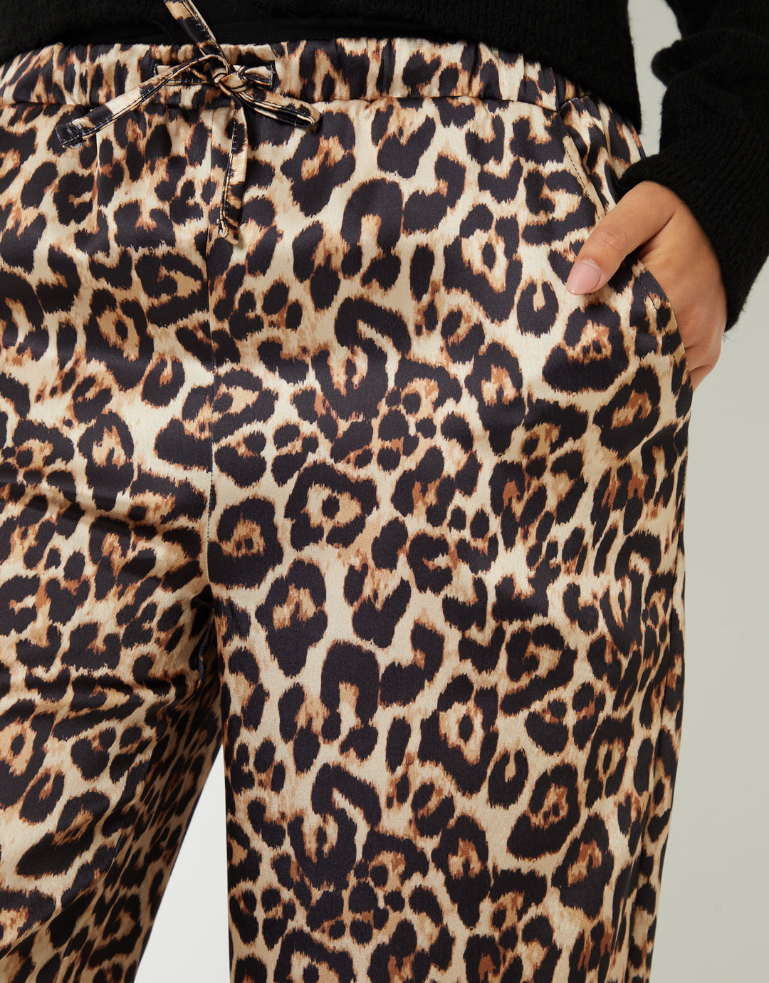 Leopard Print Wide Leg Satin Trousers