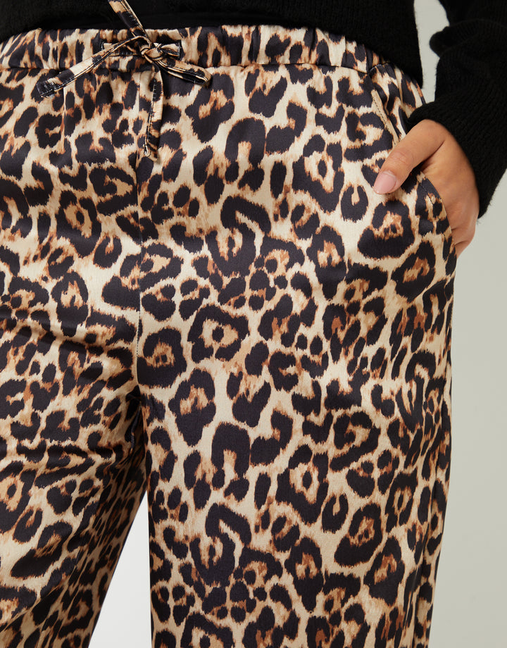 Leopard Print Wide Leg Satin Trousers
