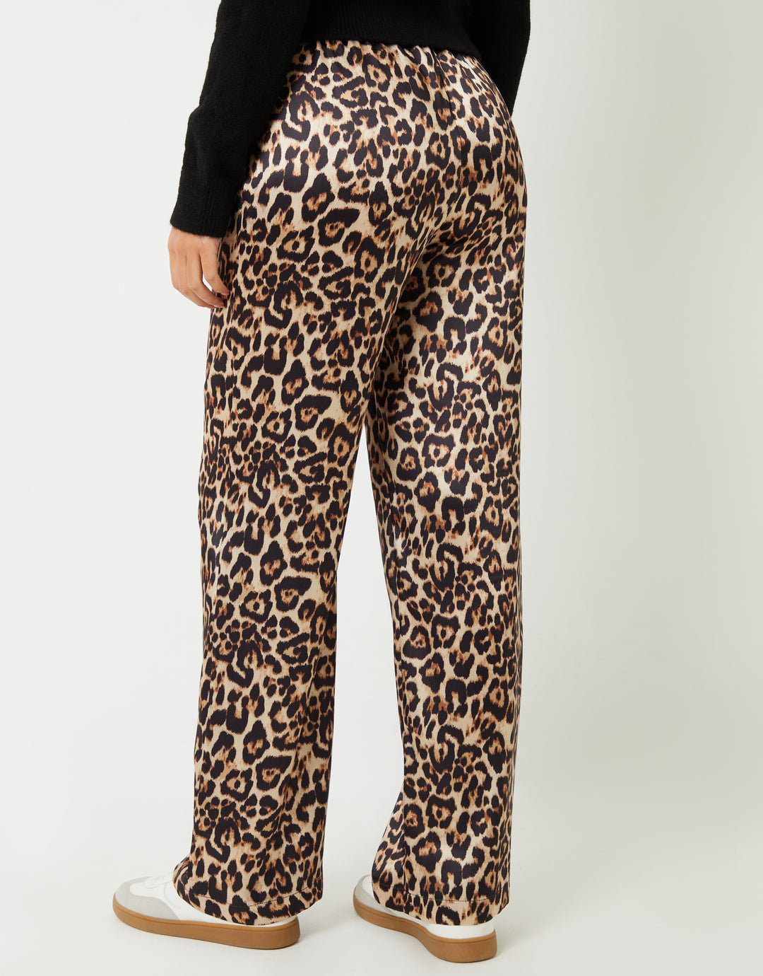 Leopard Print Wide Leg Satin Trousers