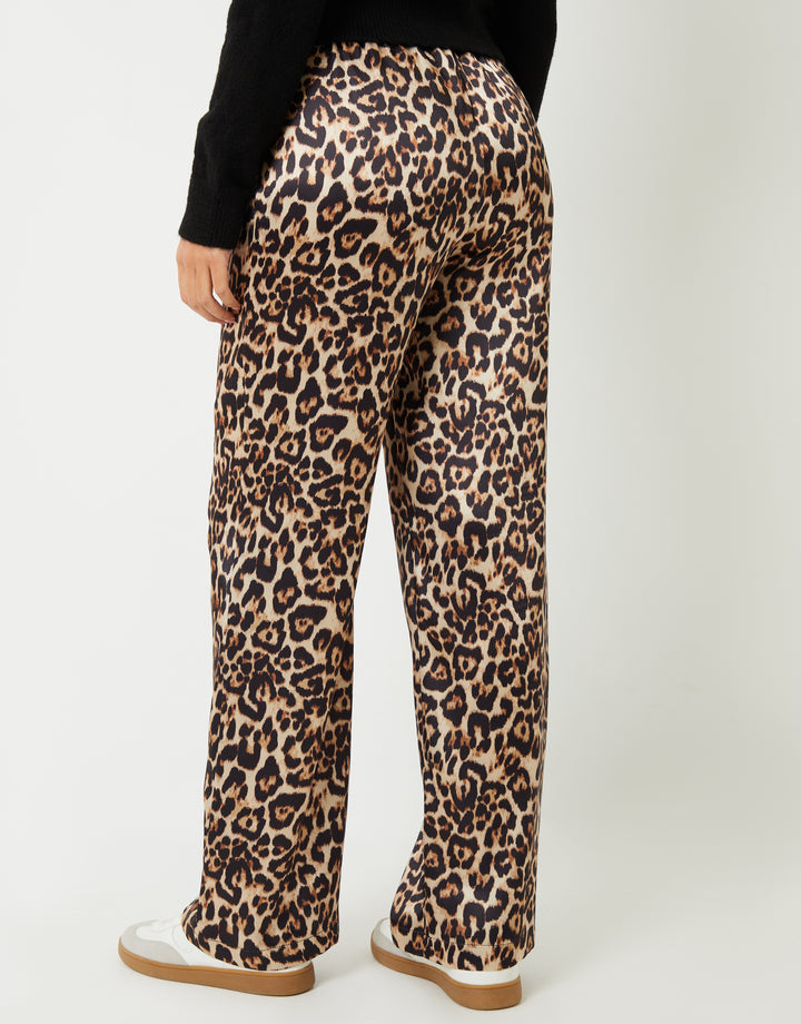 Leopard Print Wide Leg Satin Trousers