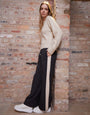 Black Side Stripe Pull On Wide Leg Trousers