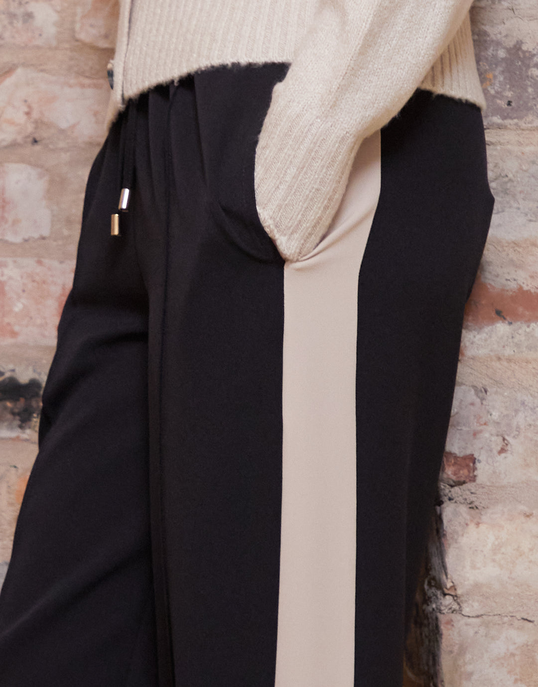 Black Side Stripe Pull On Wide Leg Trousers