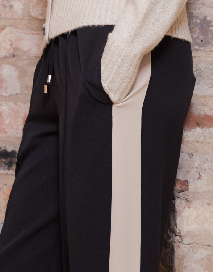 Black Side Stripe Pull On Wide Leg Trousers