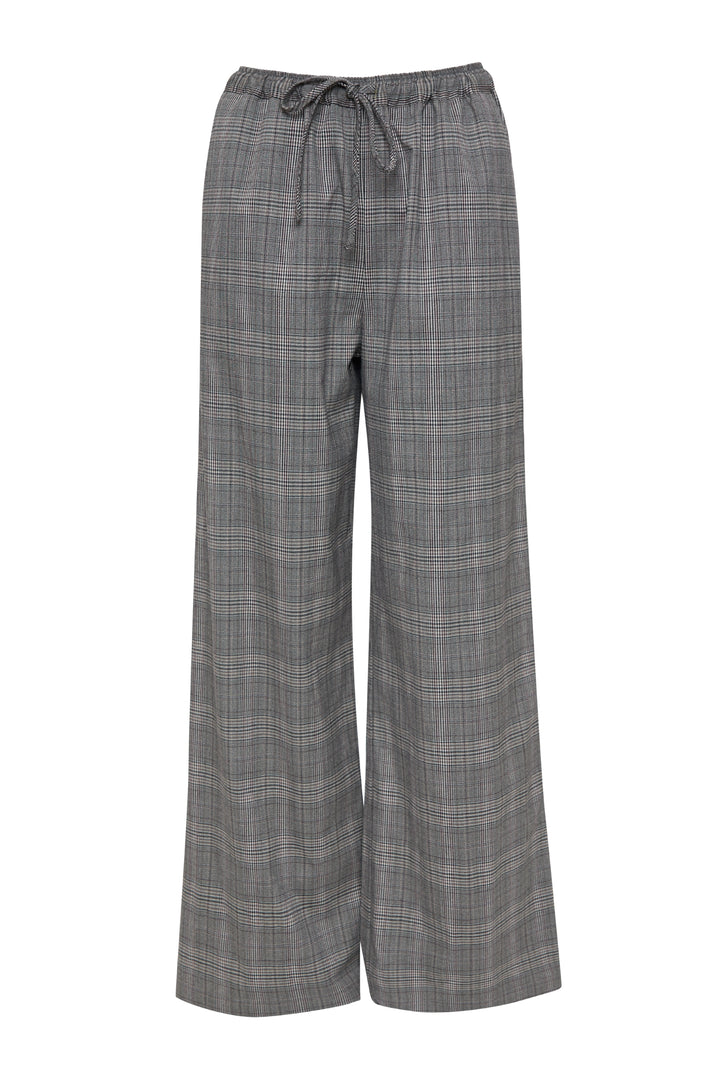 Grey Check Wide Leg Trousers