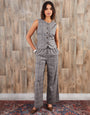 Grey Check Wide Leg Trousers